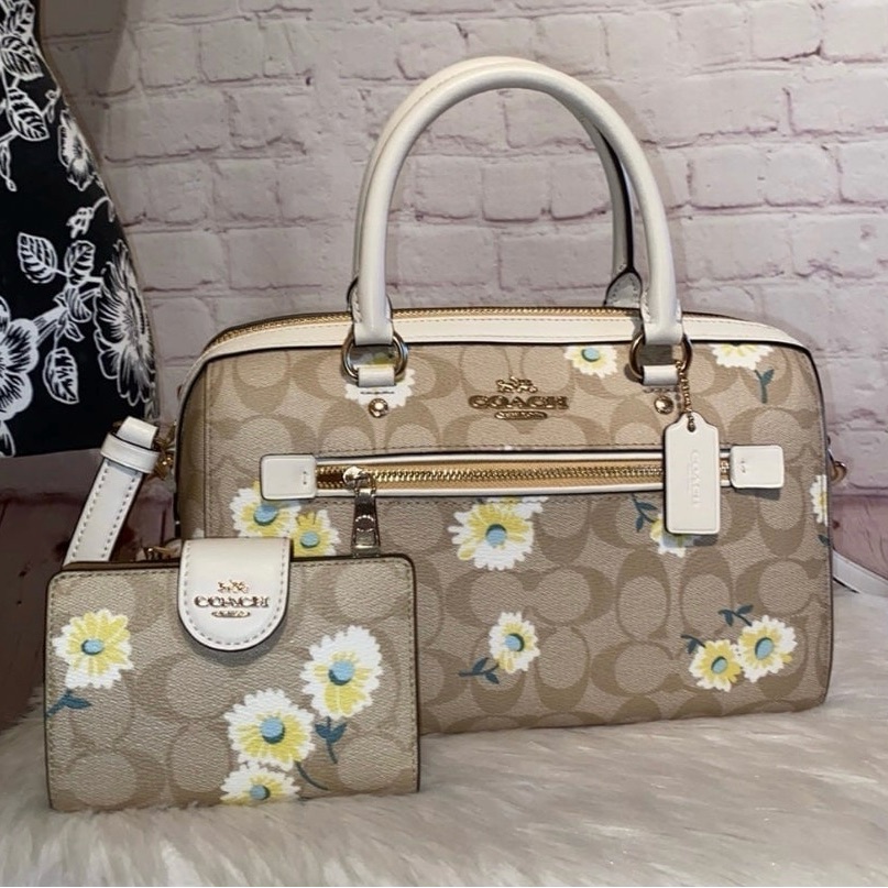 Coach Daisy/Signature Print Rowan Satchel/Wallet 2pc Set